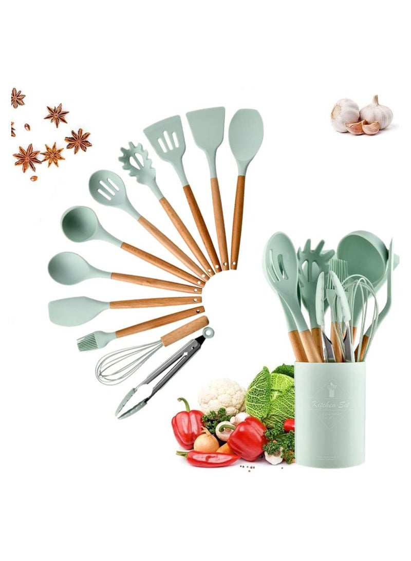 MMG Cooking utensil Set, 12 Pcs Silicone Spatula Set for Baking, Cooking & Decorating, Home Kitchen Spatula Spoon Gadget with Holder for Nonstick Cookware, Heat-Resistant & BPA-Free Cooking Spatula Set