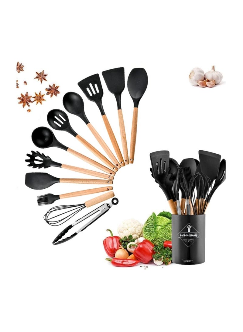 MMG Cooking utensil Set, 12 Pcs Silicone Spatula Set for Baking, Cooking & Decorating, Home Kitchen Spatula Spoon Gadget with Holder for Nonstick Cookware, Heat-Resistant & BPA-Free Cooking Spatula Set