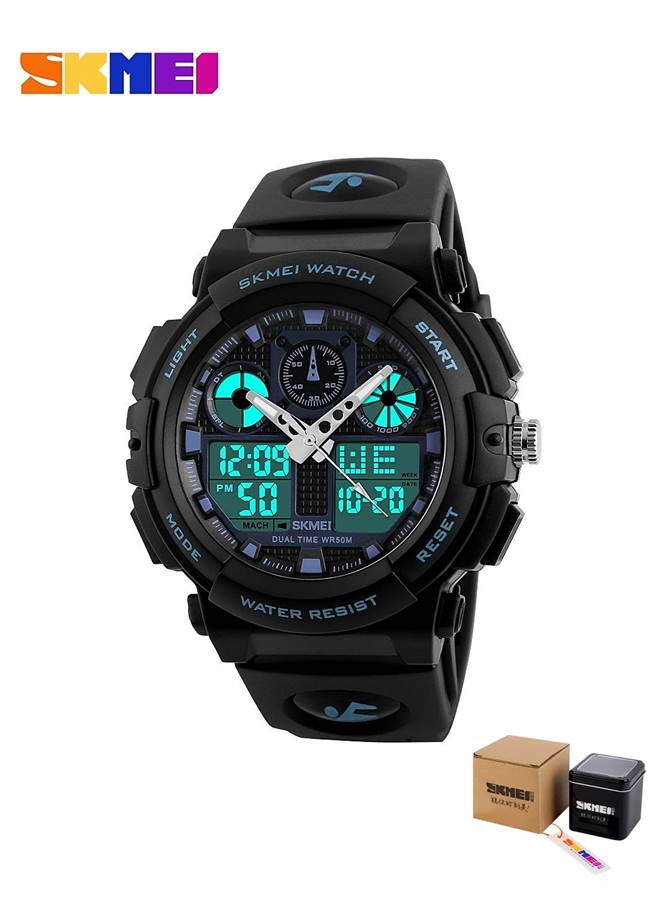 SKMEI Sports Wrist Watch Dual Display Analog and Digital Multi Functional LED Screen 50M Waterproof Mens Gadget